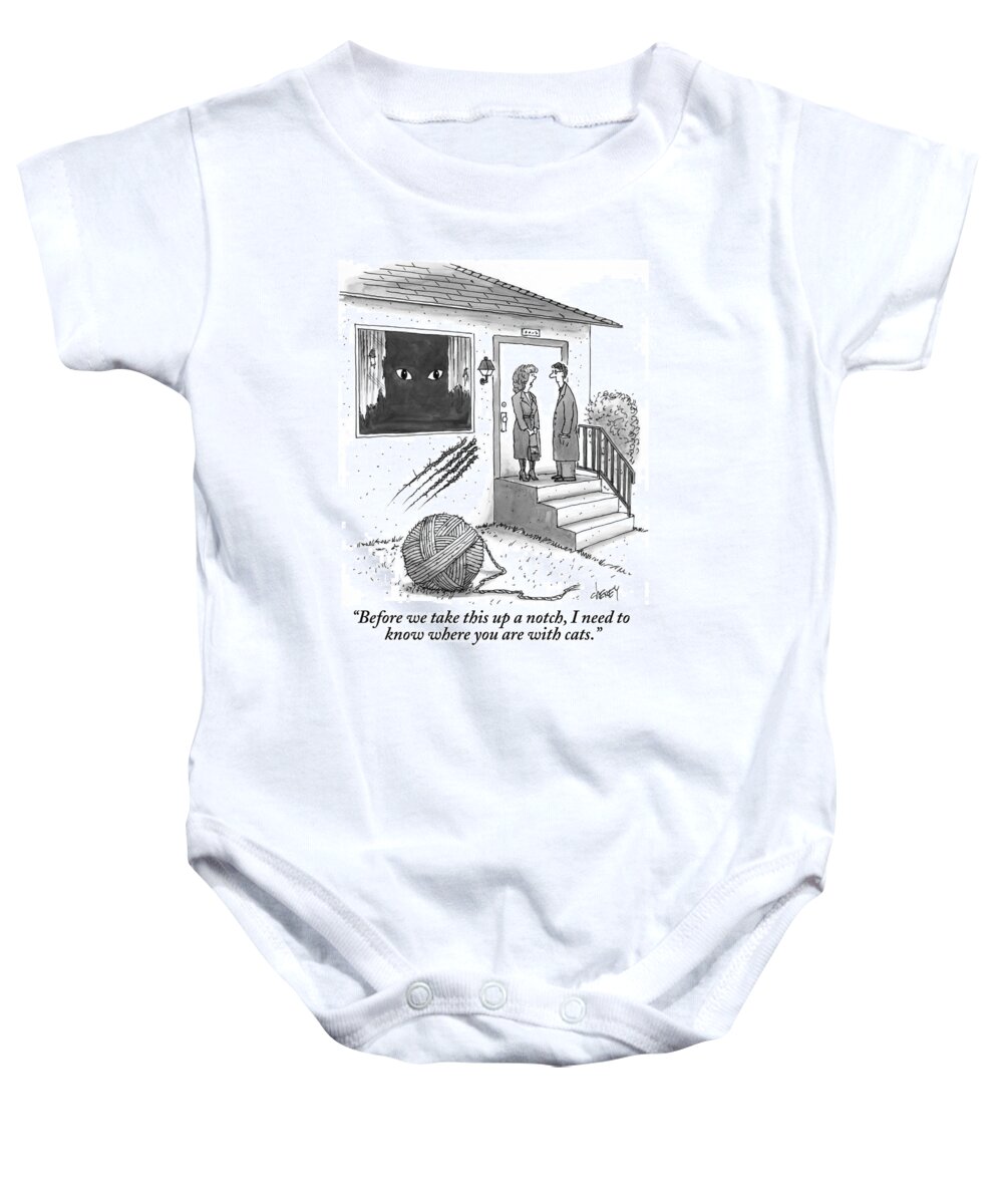 Cats Baby Onesie featuring the drawing A Man And A Woman Stand On The Stoop by Tom Cheney