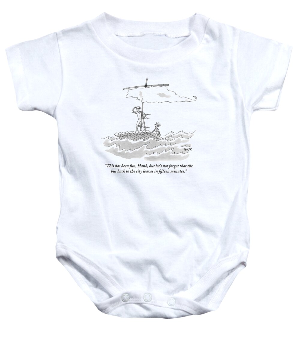 Adventure Baby Onesie featuring the drawing A Man And Woman Are Seen On A Raft With A Sail by Jack Ziegler