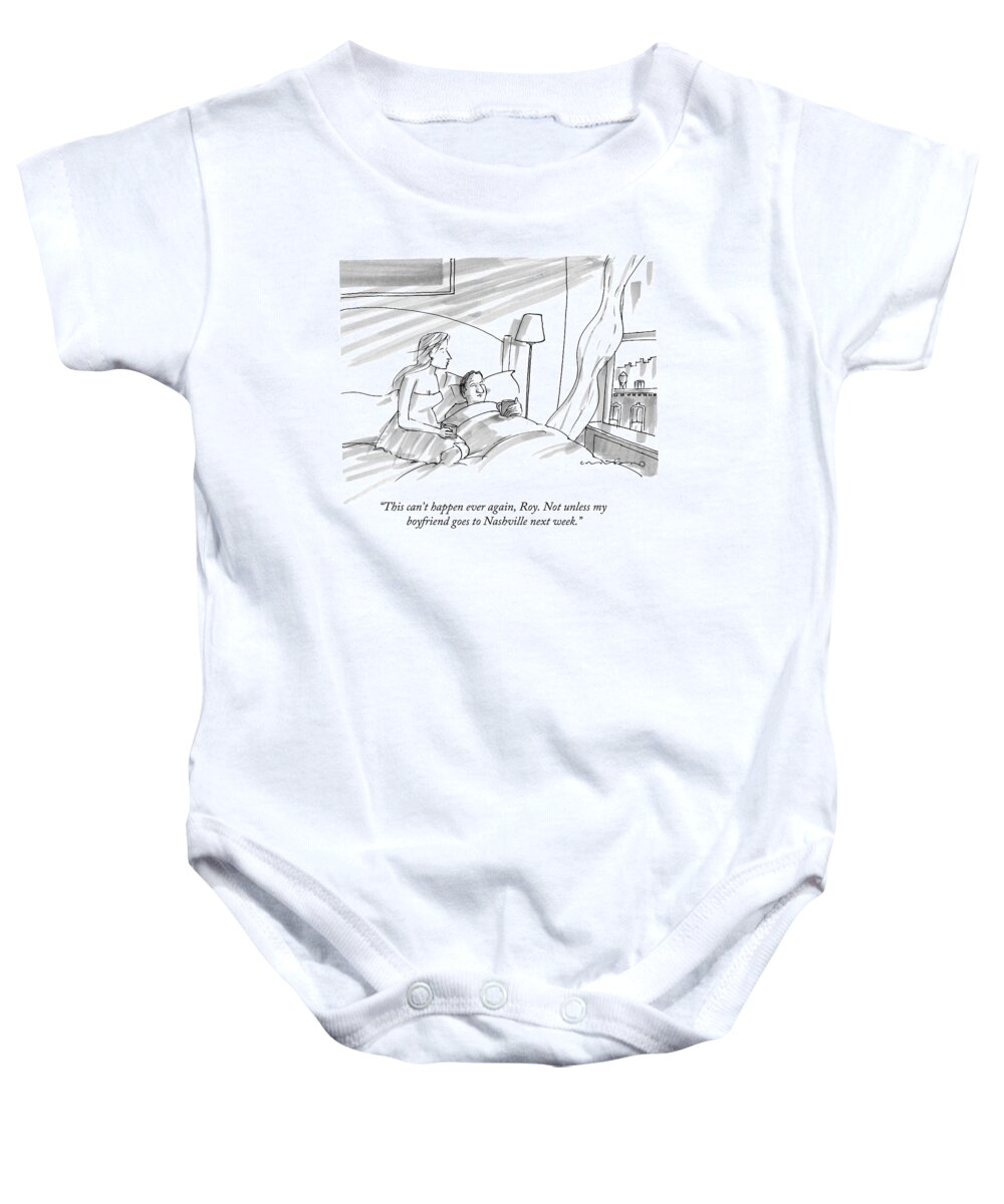 Infidelity Baby Onesie featuring the drawing A Man And Woman Drink Cups Of Coffee by Michael Crawford