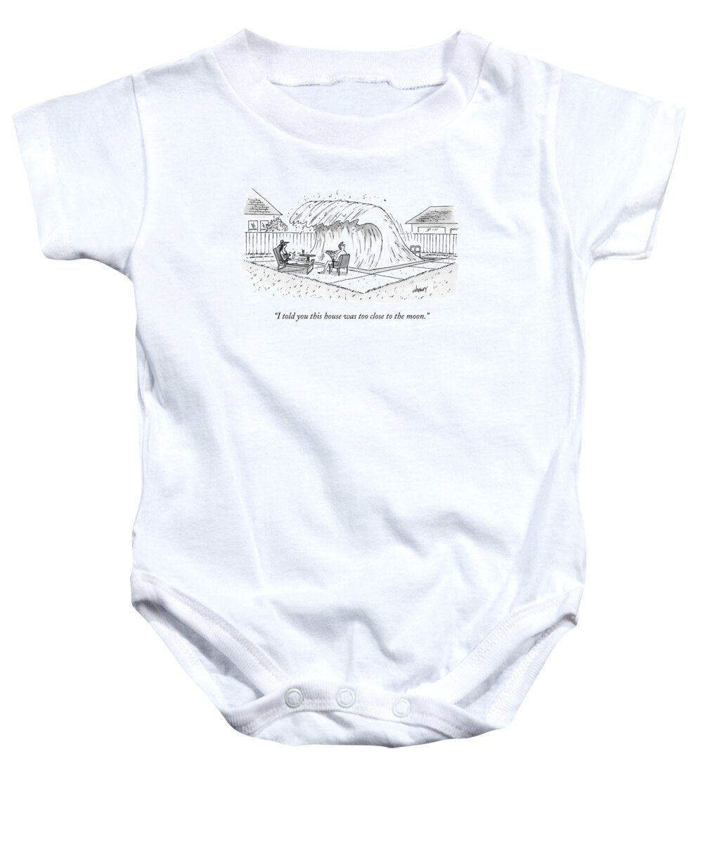 Pool Baby Onesie featuring the drawing A Man And Woman Lounge In Their Yard by Tom Cheney
