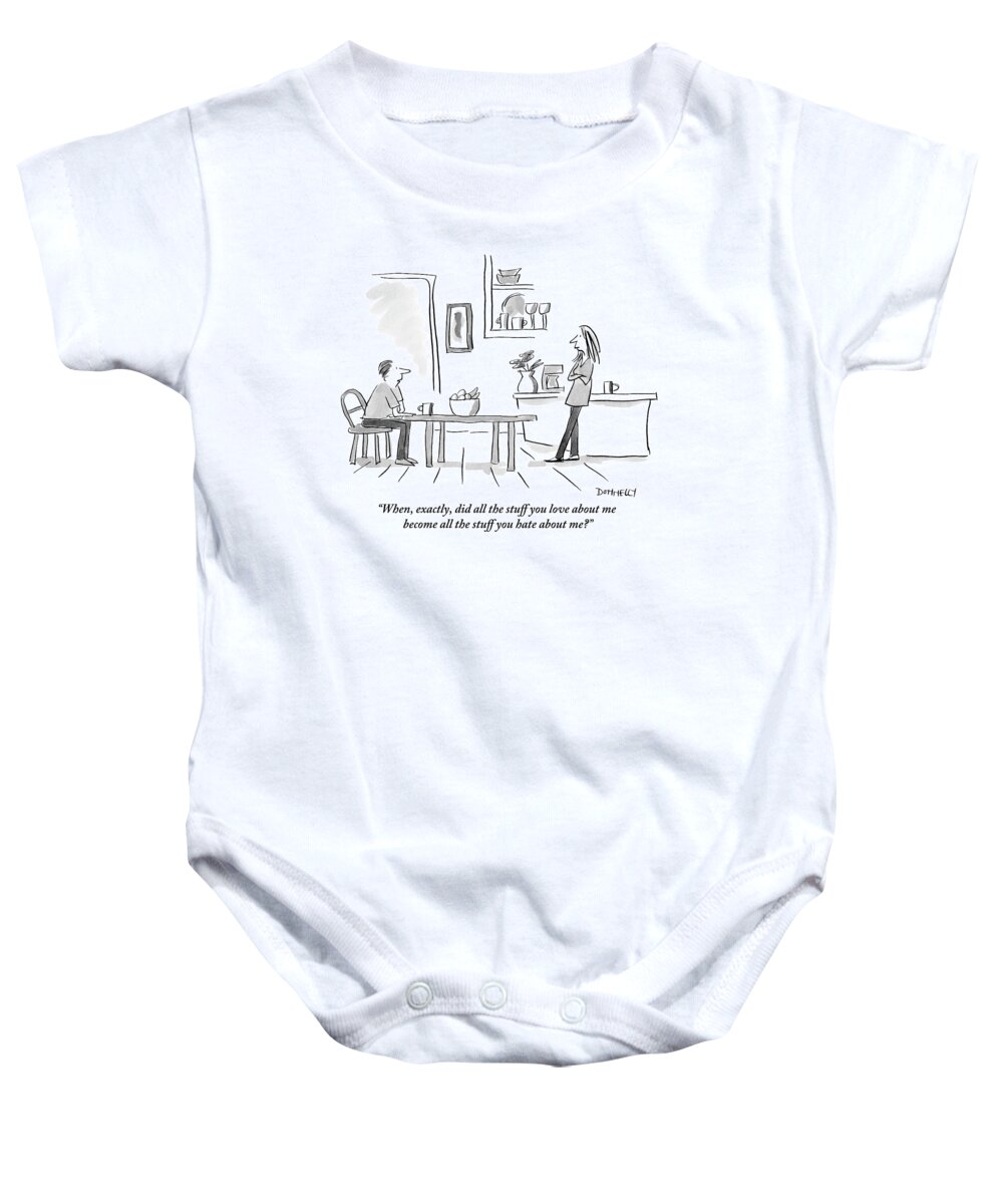 Couple Baby Onesie featuring the drawing A Man And Woman Talk Through Their Problems by Liza Donnelly