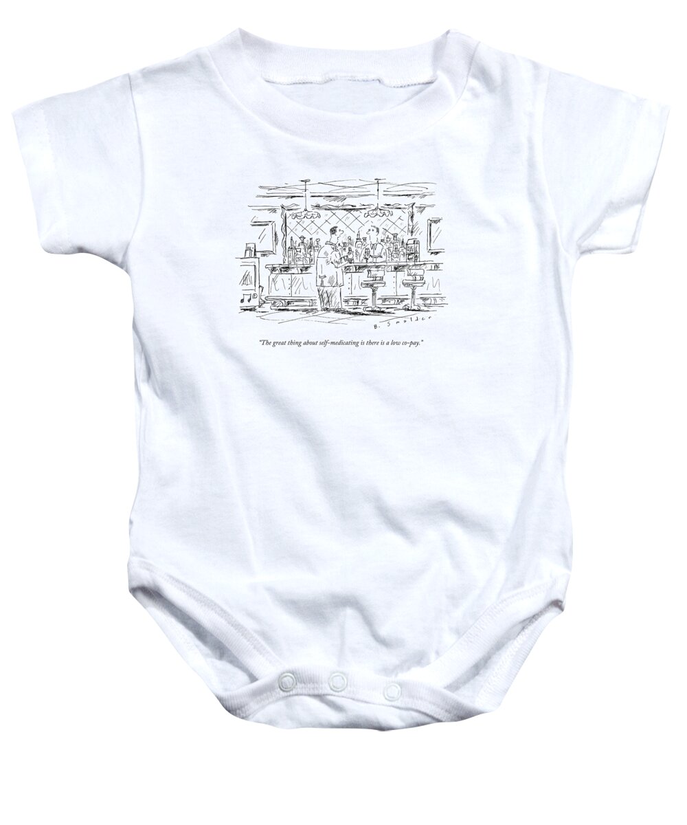 Drinking Baby Onesie featuring the drawing A Man At A Bar Talking To The Bartender by Barbara Smaller
