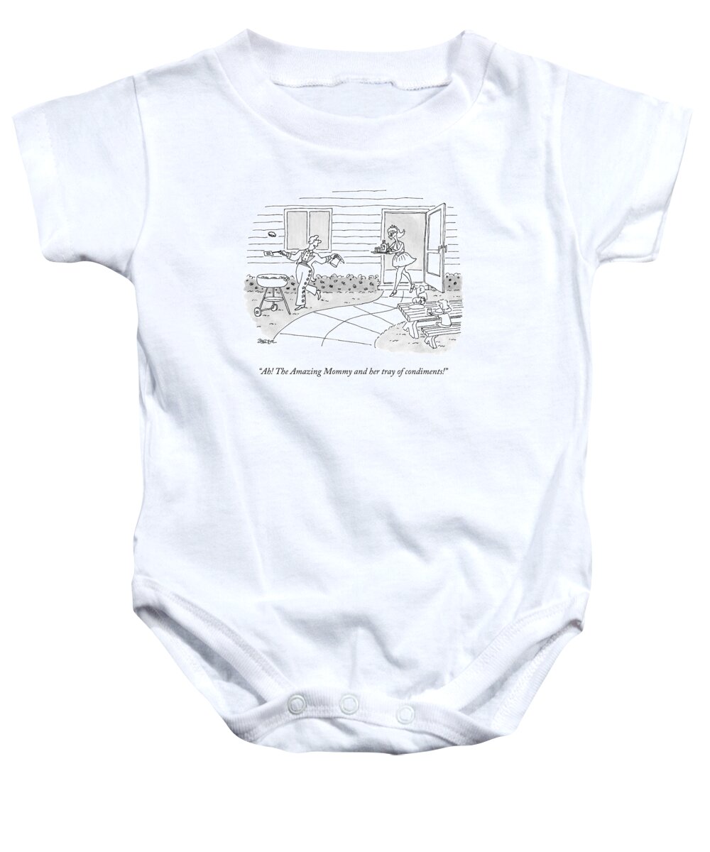 Parents Baby Onesie featuring the drawing A Man Dressed Like An Uncle Sam Performs by Jack Ziegler
