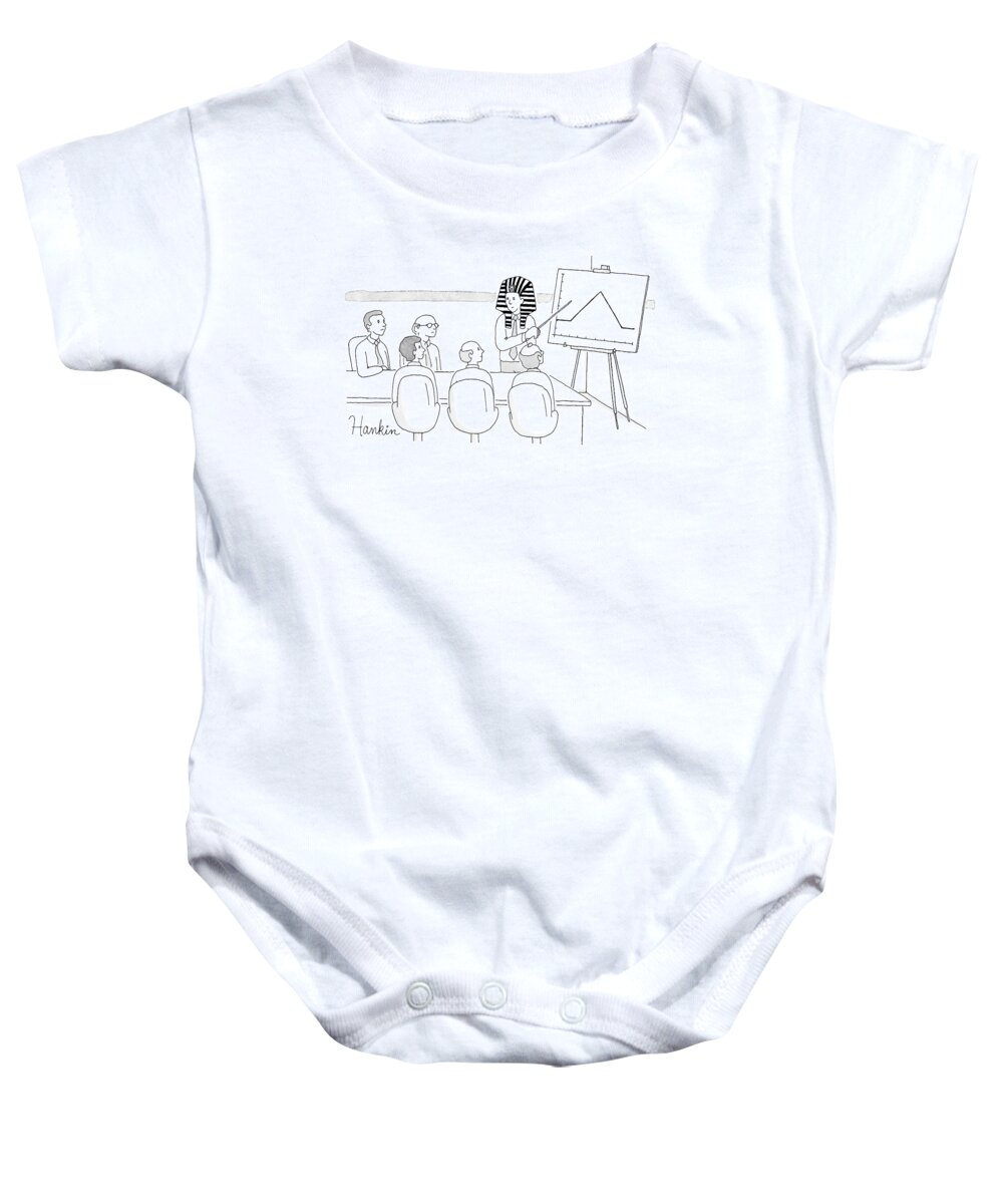 Pharaoh Baby Onesie featuring the drawing A Man In A Pharaoh Headdress Stands At The Front by Charlie Hankin