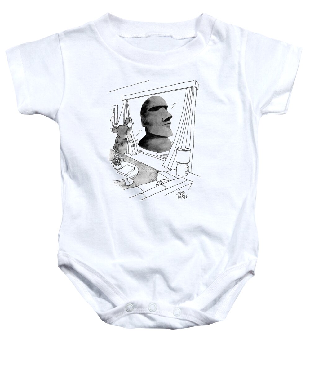 Cctk Baby Onesie featuring the drawing A Man Looks Out His Living Room Window To See An by Joseph Farris