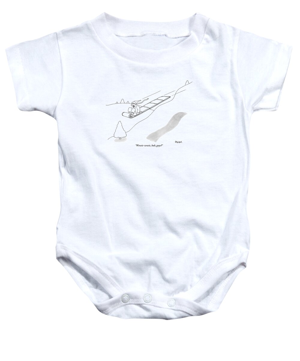 Sled Baby Onesie featuring the drawing A Man On A Sled by Jack Ziegler