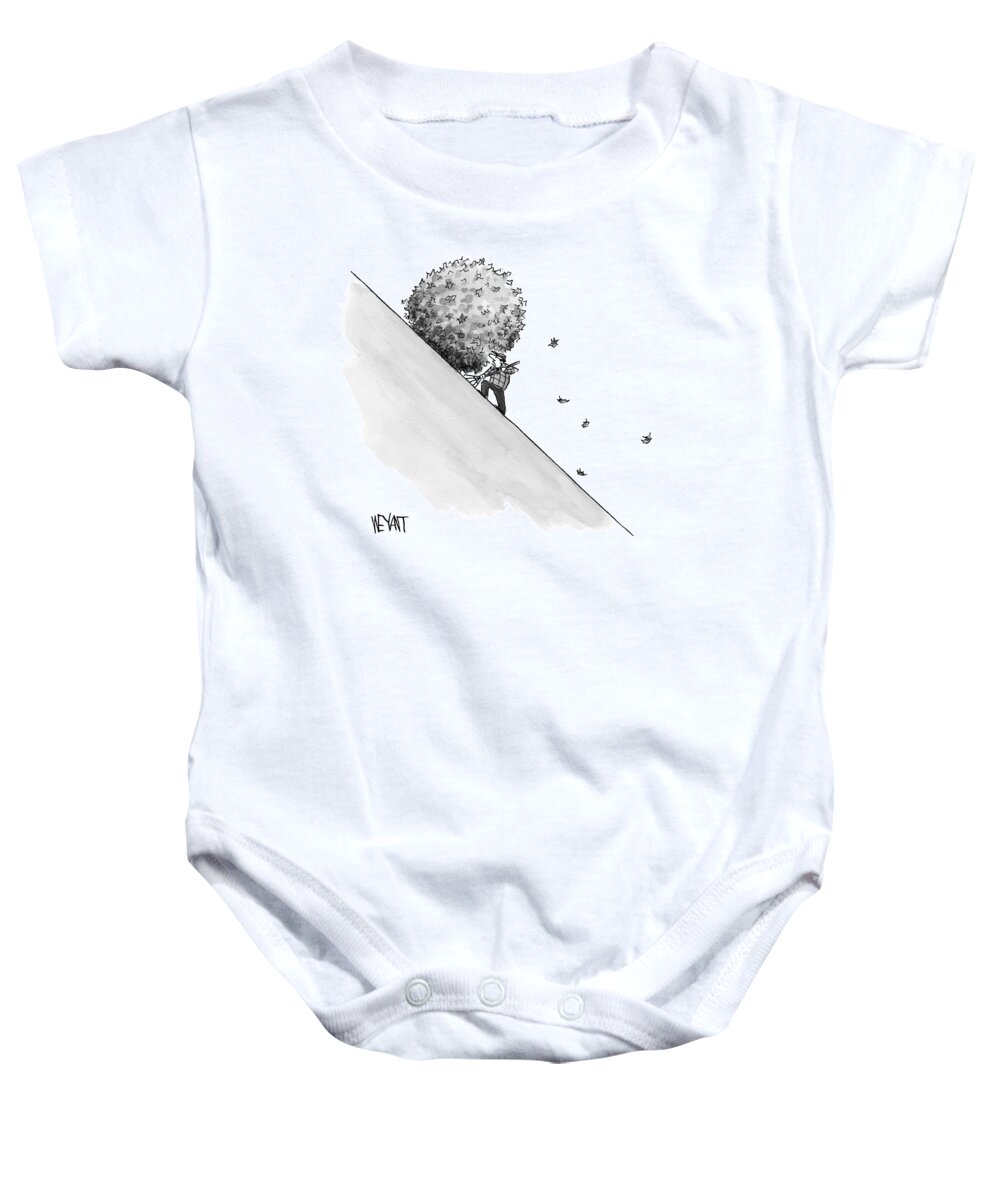 Sisyphus Baby Onesie featuring the drawing A Man Rakes Leaves Uphill by Christopher Weyant