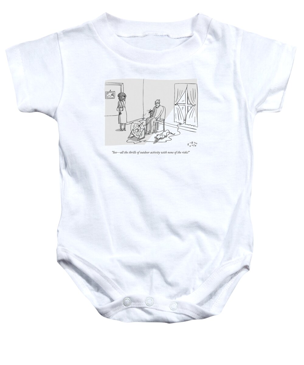 Indoors Baby Onesie featuring the drawing A Man Says To His Girlfriend While Sitting by Farley Katz