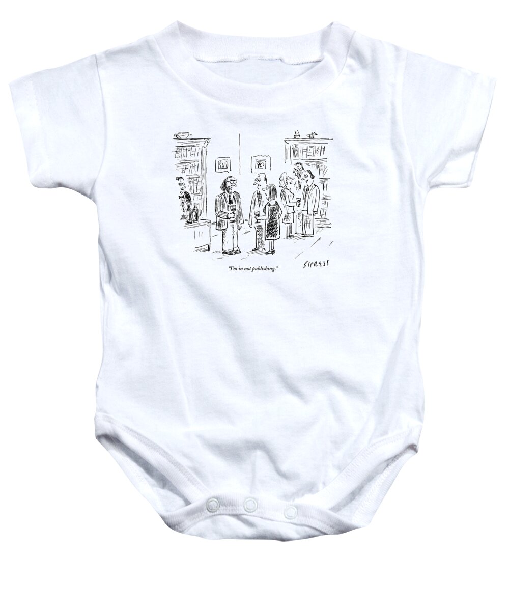 Author Baby Onesie featuring the drawing A Man Talks To A Couple At A Cocktail Party by David Sipress