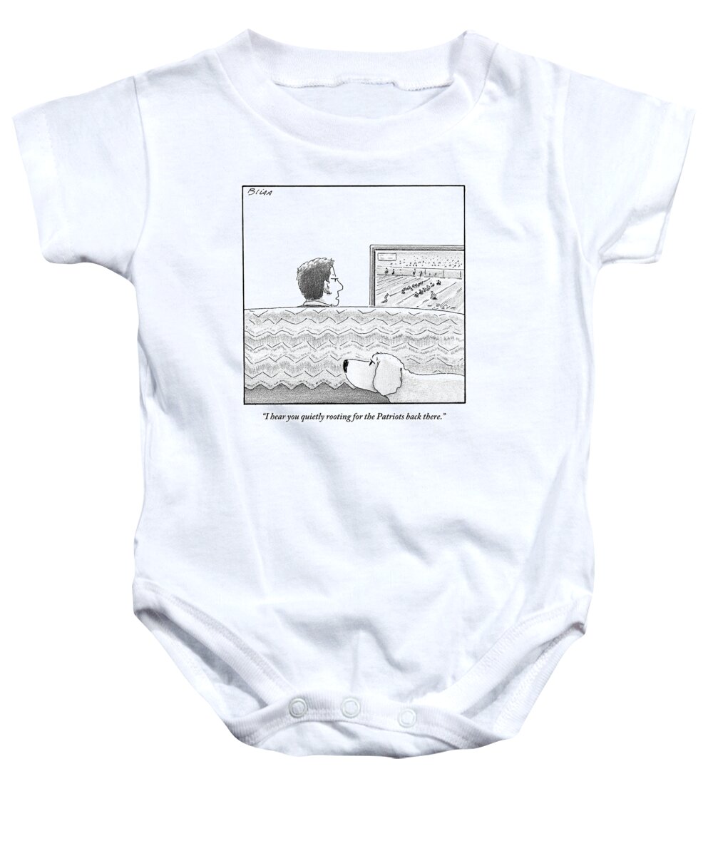 Football Baby Onesie featuring the drawing A Man Watches His Football Team Take by Harry Bliss