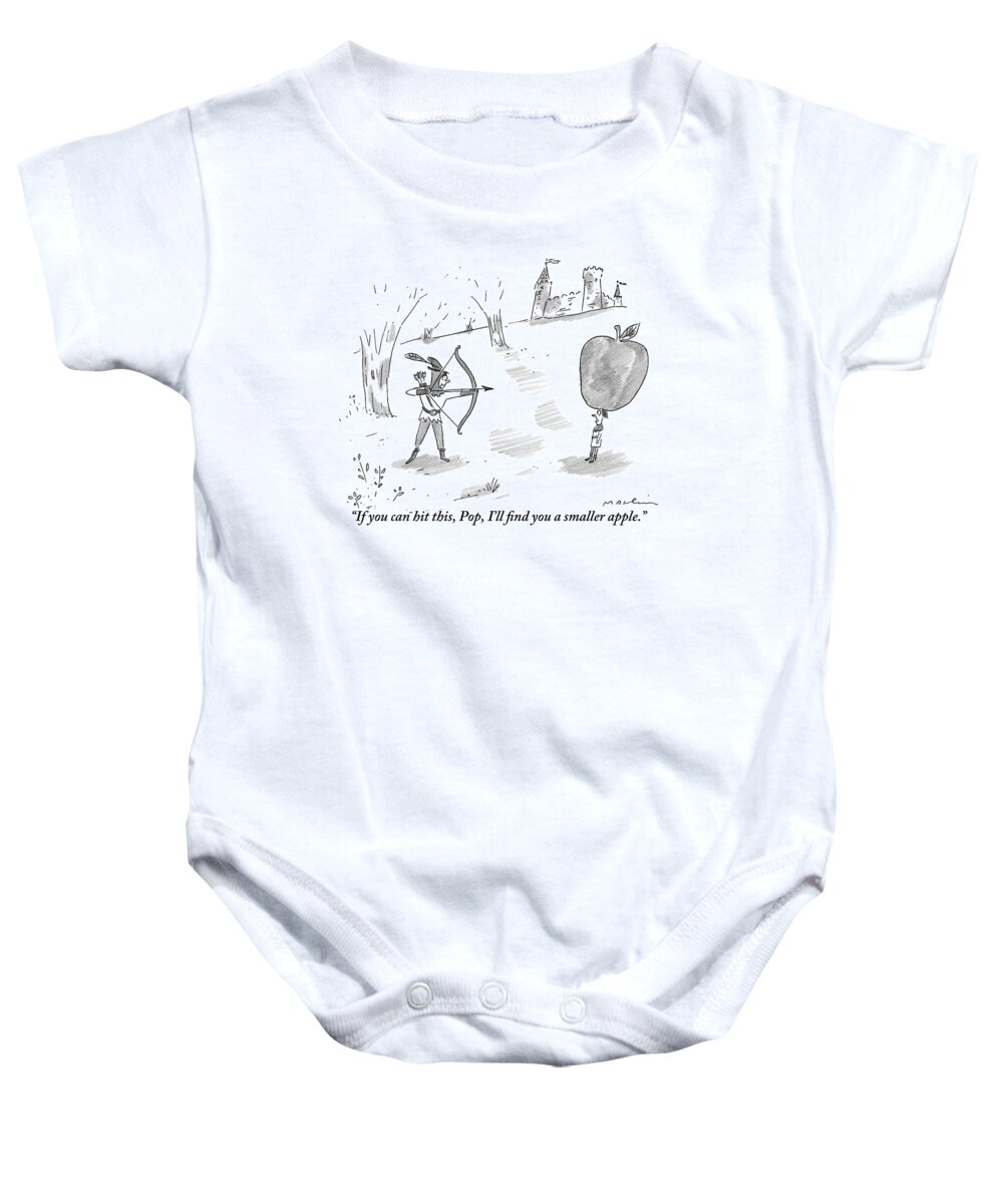 William Tell Baby Onesie featuring the drawing A Man With A Bow And Arrow Is Aiming At A Bow by Michael Maslin