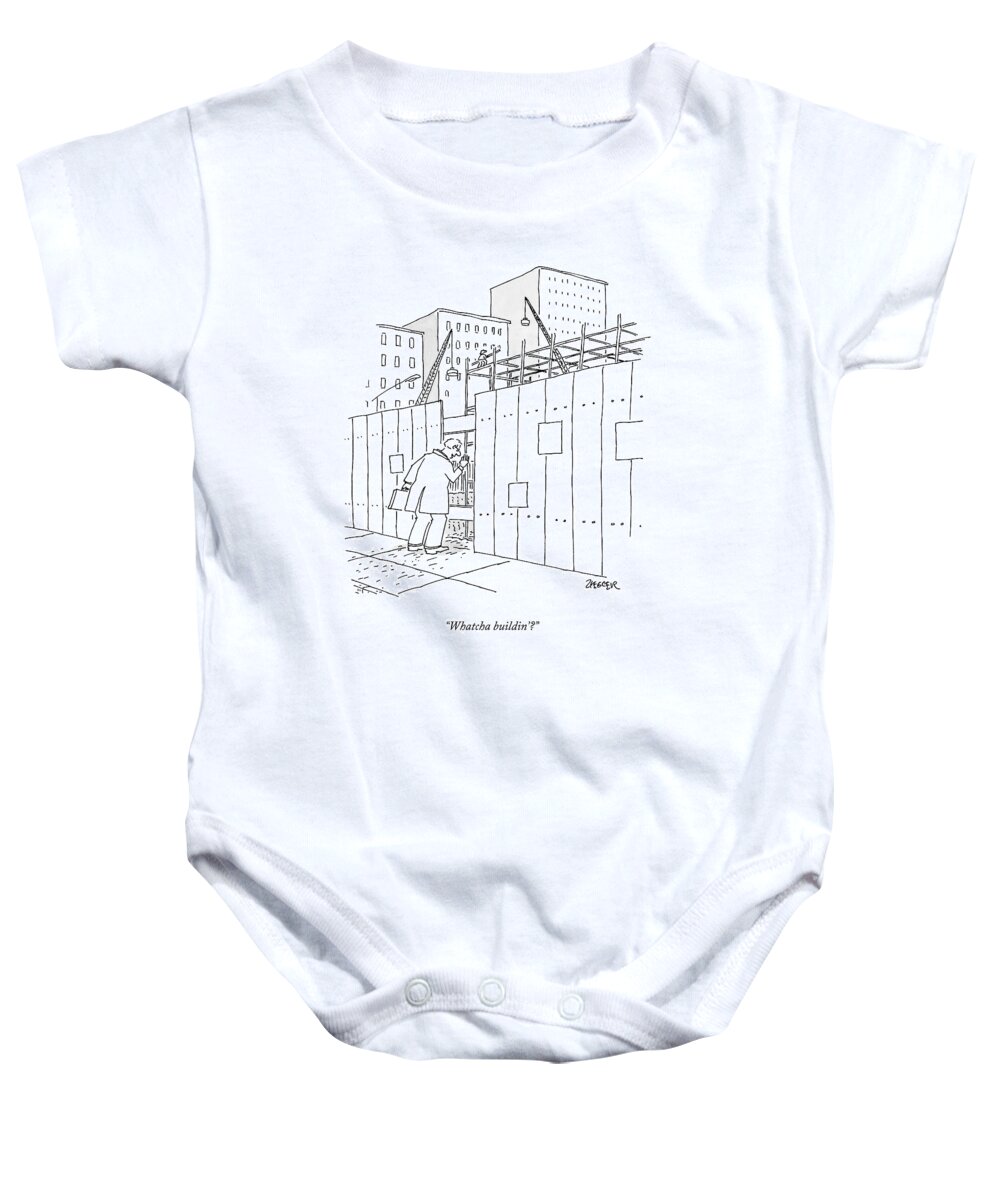 Construction Baby Onesie featuring the drawing A Man With A Briefcase Looks Downwards by Jack Ziegler