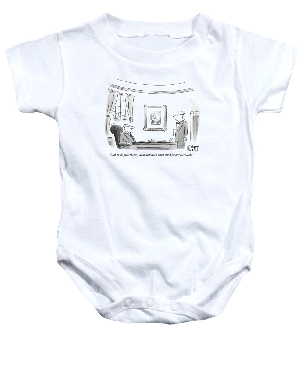 President Baby Onesie featuring the drawing A President Behind His Desk In The Oval Office by Christopher Weyant