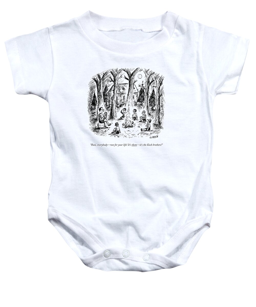Political Donations Baby Onesie featuring the drawing A Scout Leader Tells A Group Of Young Campers by David Sipress