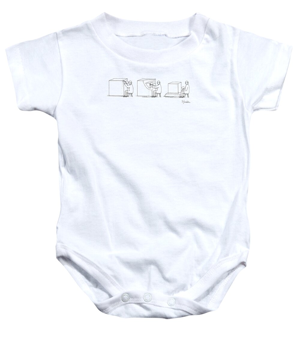 Captionless Baby Onesie featuring the drawing A Sculptor Carves a Cube Out of a Cube by Charlie Hankin