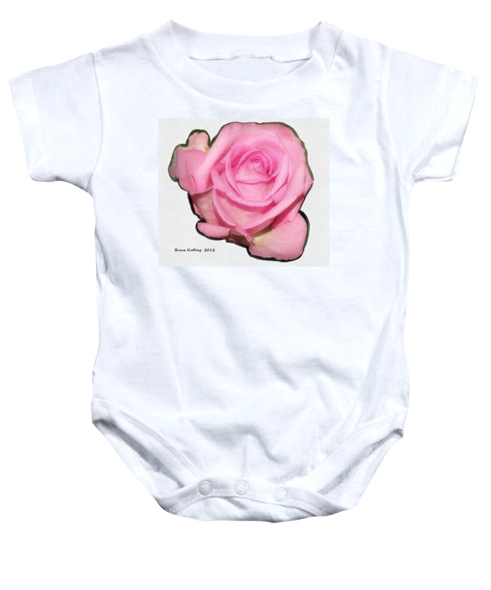 Flower Baby Onesie featuring the painting A Single Pink Rose by Bruce Nutting