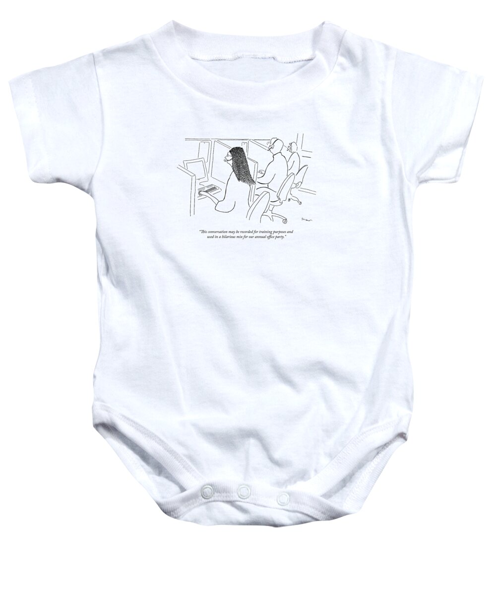 Nsa Baby Onesie featuring the drawing A Telephone Operator Speaks To A Customer by Michael Shaw