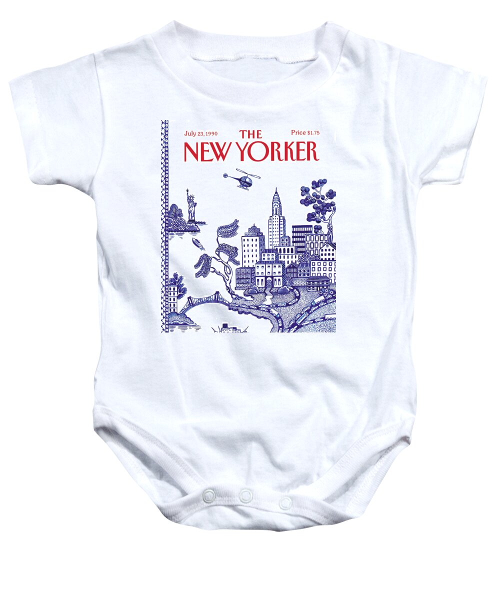 New York City Baby Onesie featuring the painting New Yorker July 23, 1990 by Pamela Paparone