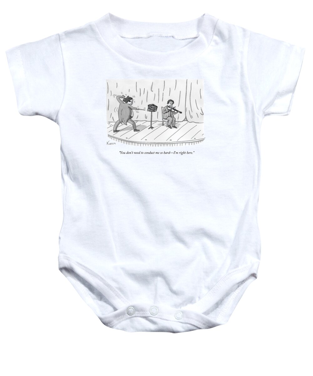 Orchestra Baby Onesie featuring the drawing A Violinist Speaks To A Wildly Gesturing by Zachary Kanin