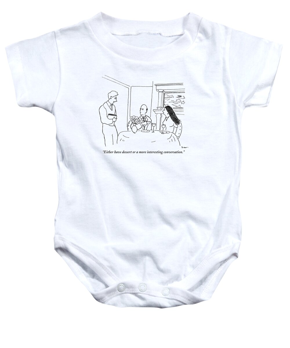Waiters Baby Onesie featuring the drawing A Waiter Speaks To A Couple At A Table by Michael Shaw