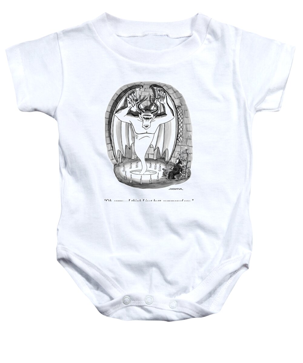 Oh Baby Onesie featuring the drawing A Witch Speaks To A Demon Sprung From A Seance by Joe Dator