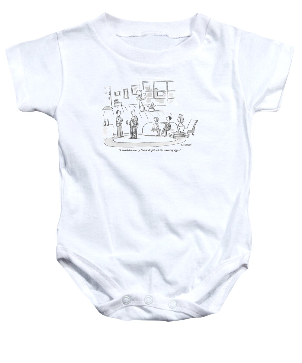 Boyfriends Baby Onesie featuring the drawing A Woman Comments On Her Decision To Marry by Liza Donnelly
