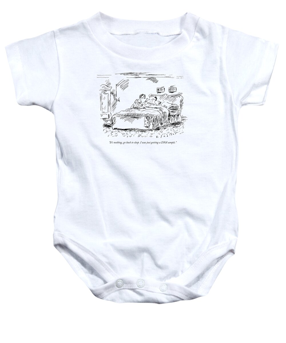 Marriage Baby Onesie featuring the drawing A Woman Crouches Beside Her Husband by Barbara Smaller