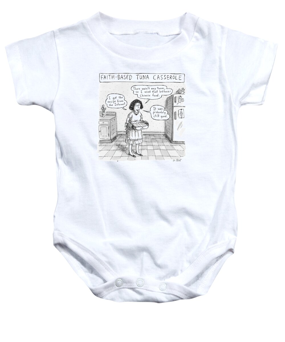 Captionless Baby Onesie featuring the drawing A Woman Describes Her Tuna Casserole by Roz Chast