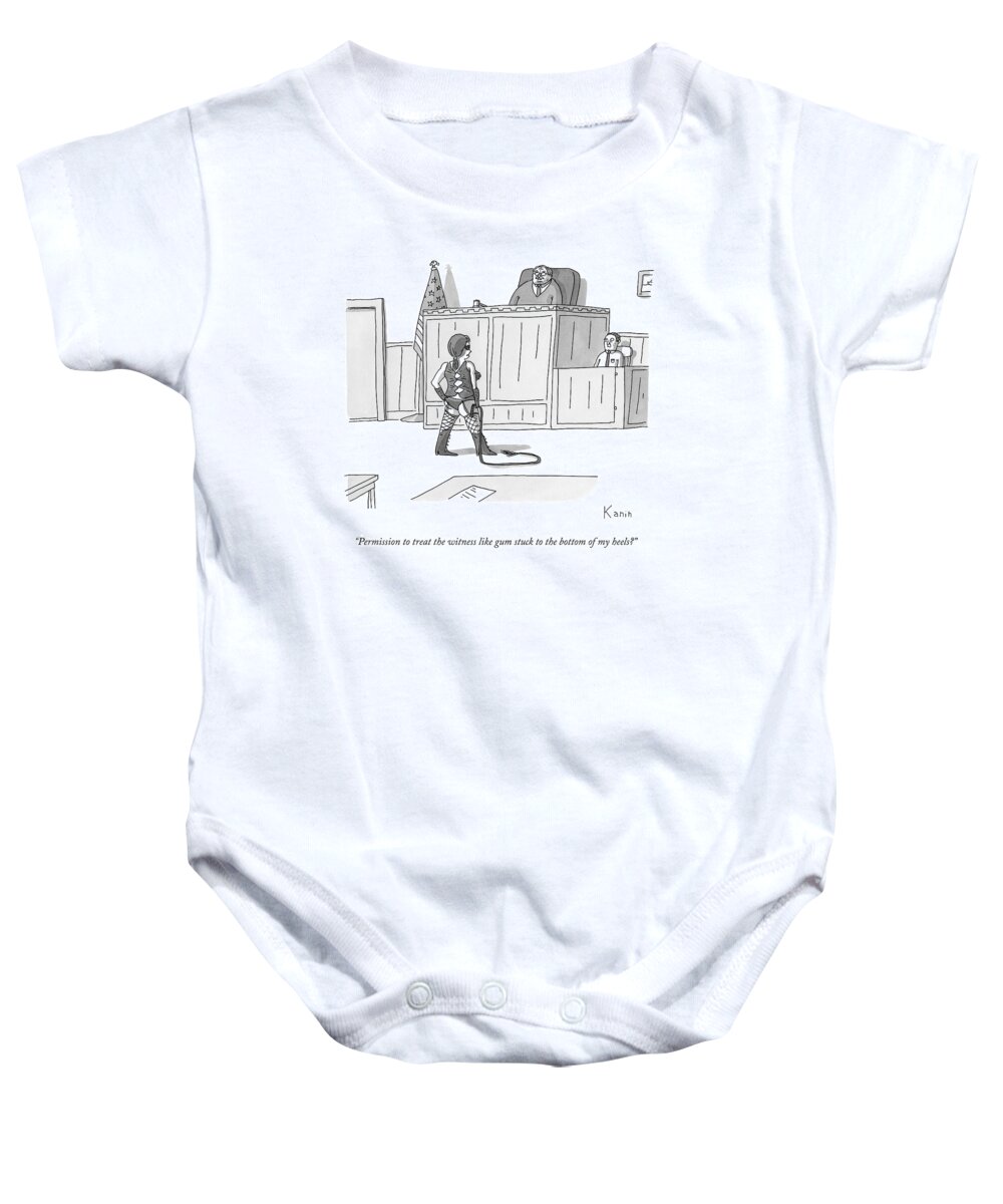 Dominatrix Baby Onesie featuring the drawing A Woman Dressed In A Dominatrix Outfit Holds by Zachary Kanin