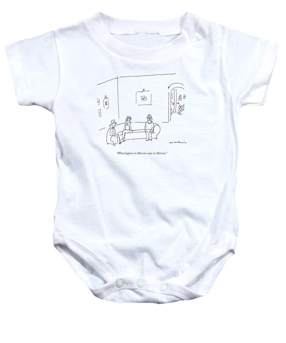 Couch Baby Onesie featuring the drawing A Woman On A Couch With Another Woman by Michael Maslin