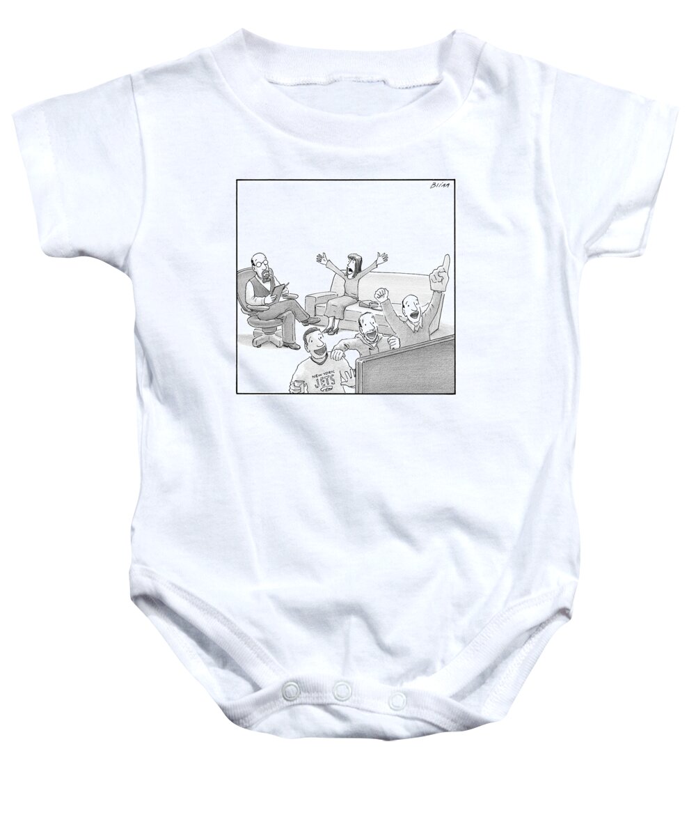 Cctk Baby Onesie featuring the drawing A Woman Talks Angrily To A Therapist While Others by Harry Bliss