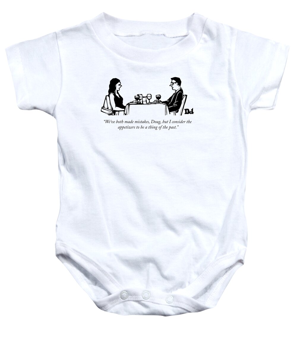Dates (social) Baby Onesie featuring the drawing A Woman Talks To A Man While They Are Eating by Drew Dernavich