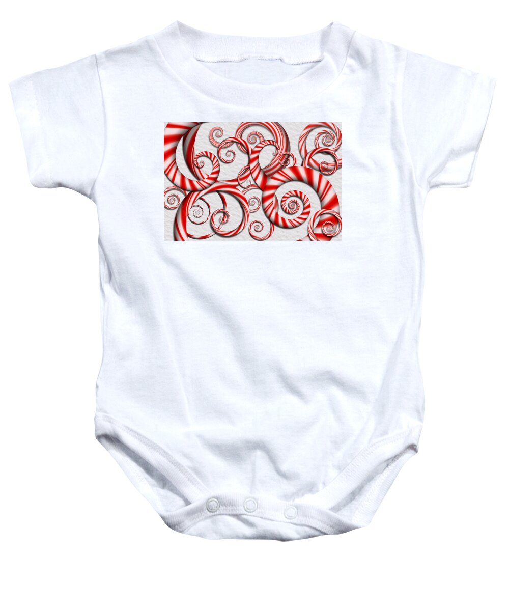 Abstract Baby Onesie featuring the digital art Abstract - Spirals - Peppermint Dreams by Mike Savad