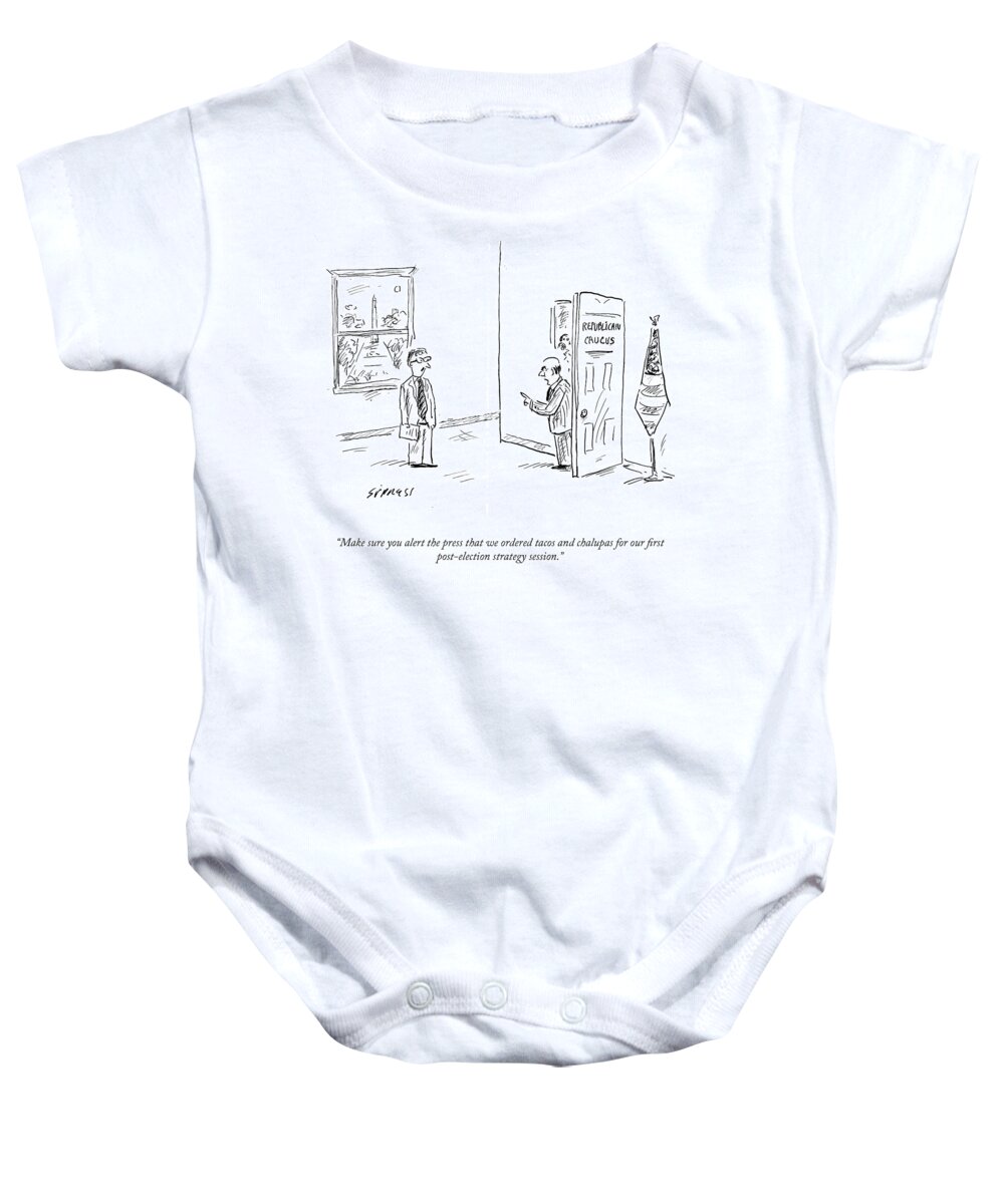 Cartoon Baby Onesie featuring the drawing Alert The Press That We Ordered Tacos And Chalupas by David Sipress