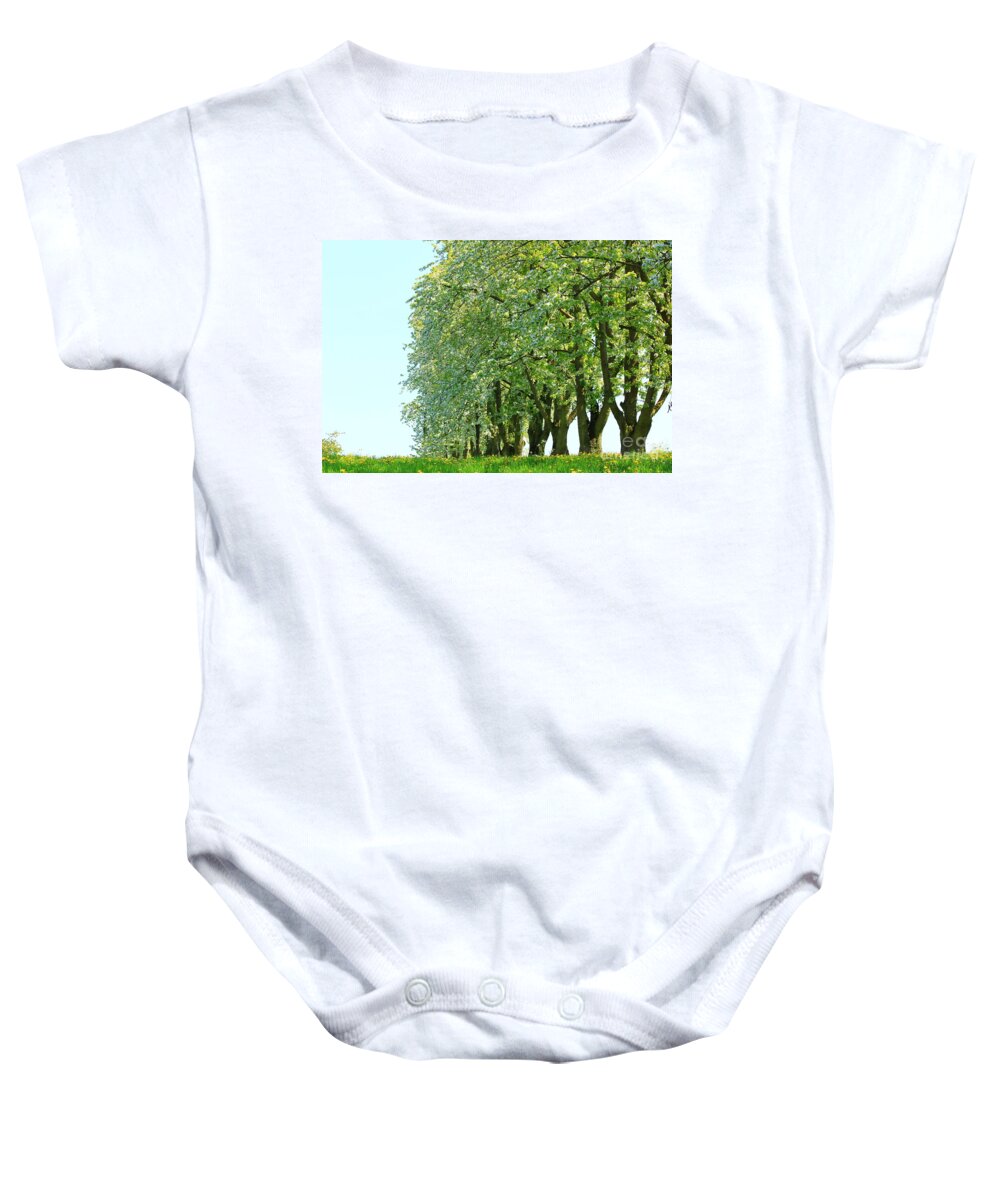Autumn Baby Onesie featuring the photograph Alley of Trees by Amanda Mohler