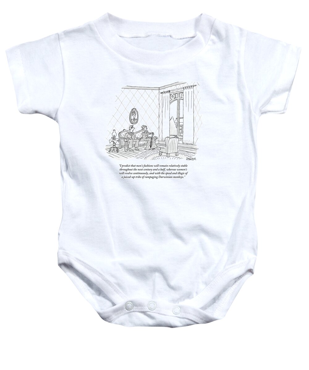Men's Fashion Baby Onesie featuring the drawing An Eighteenth Century Man Says To His Wife. Both by Jack Ziegler