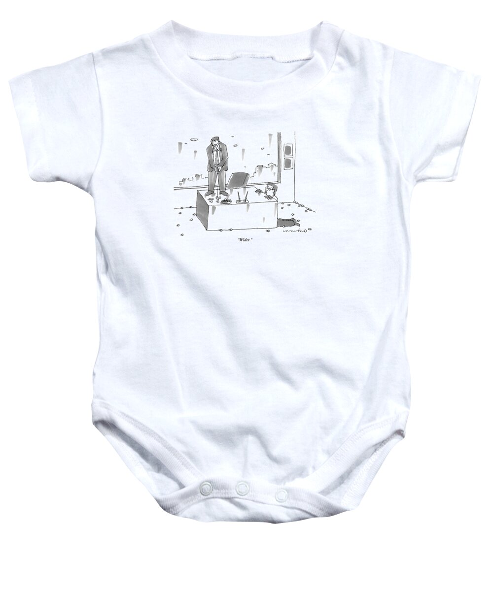 Executives Baby Onesie featuring the drawing An Executive Putts Golf Balls From His Desk by Michael Crawford
