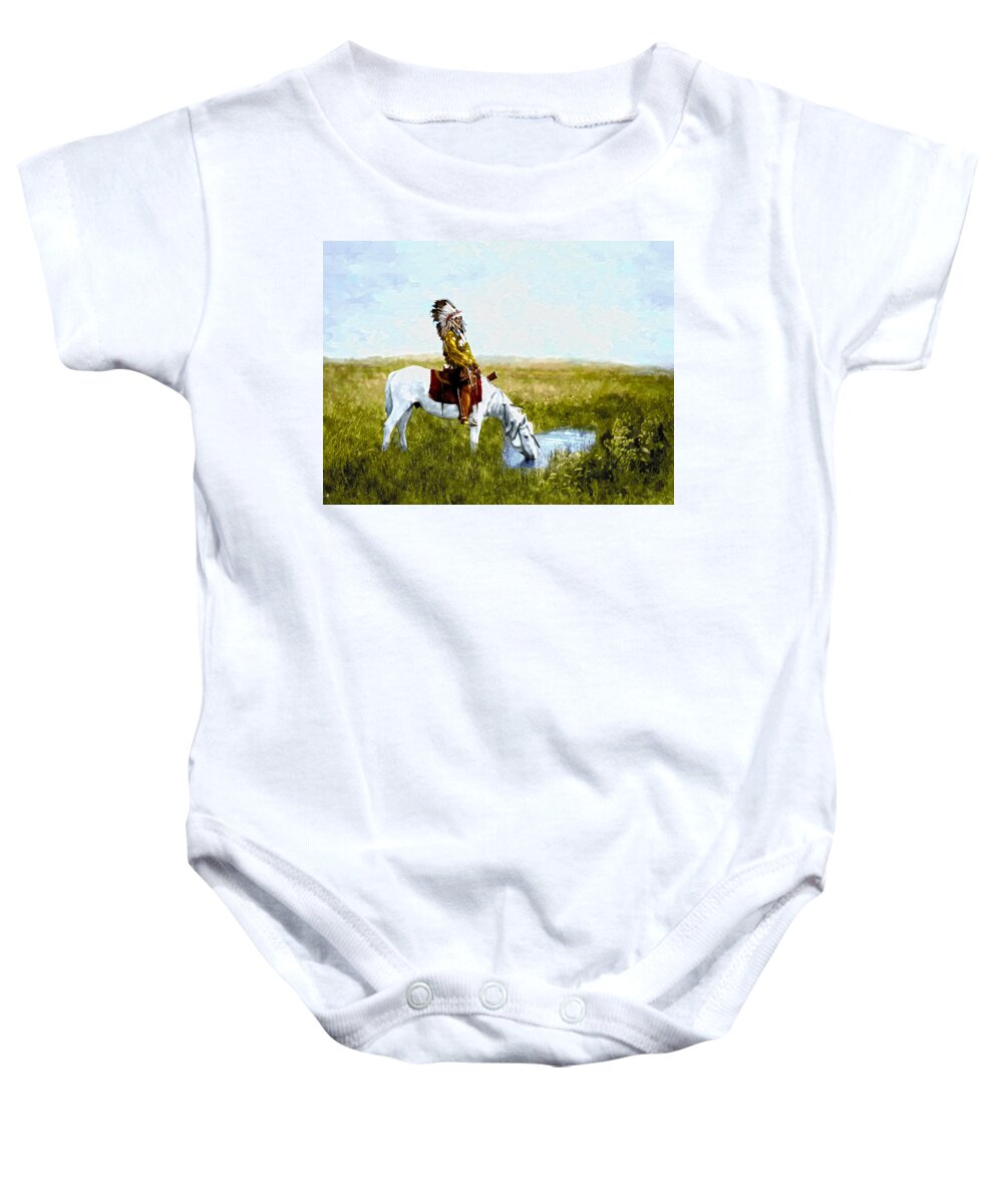 Badlands Baby Onesie featuring the digital art An Oasis in the Badlands by Rick Mosher