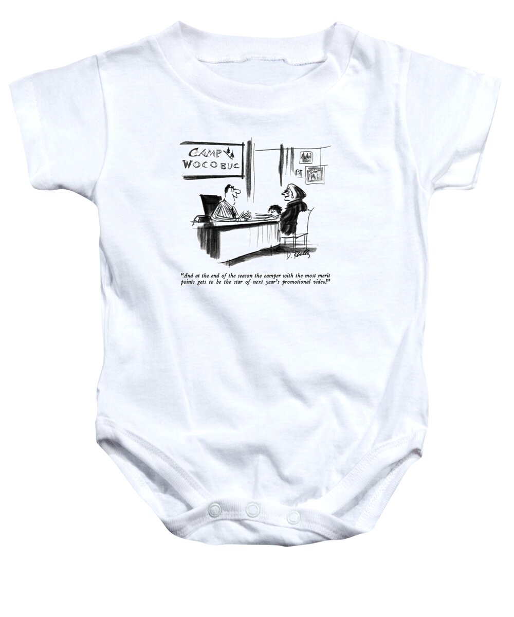 Vacations Baby Onesie featuring the drawing And At The End Of The Season The Camper by Donald Reilly