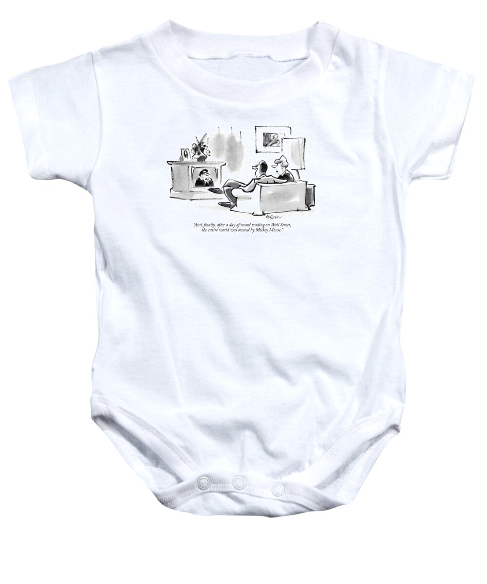 News Baby Onesie featuring the drawing And, Finally, After A Day Of Record Trading by Lee Lorenz