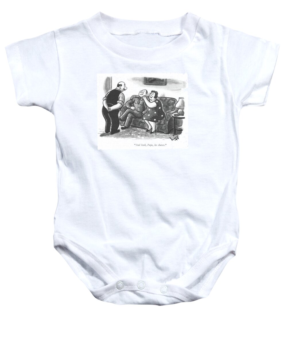 113306 Sho Sydney Hoff Mother Caressing G.i. Son's Cheek Baby Onesie featuring the drawing And Look, Papa, He Shaves by Sydney Hoff