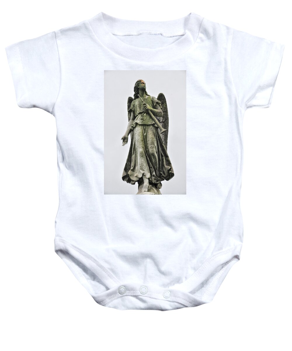 Angel Baby Onesie featuring the photograph Angel with Trumpet by Bill Cannon