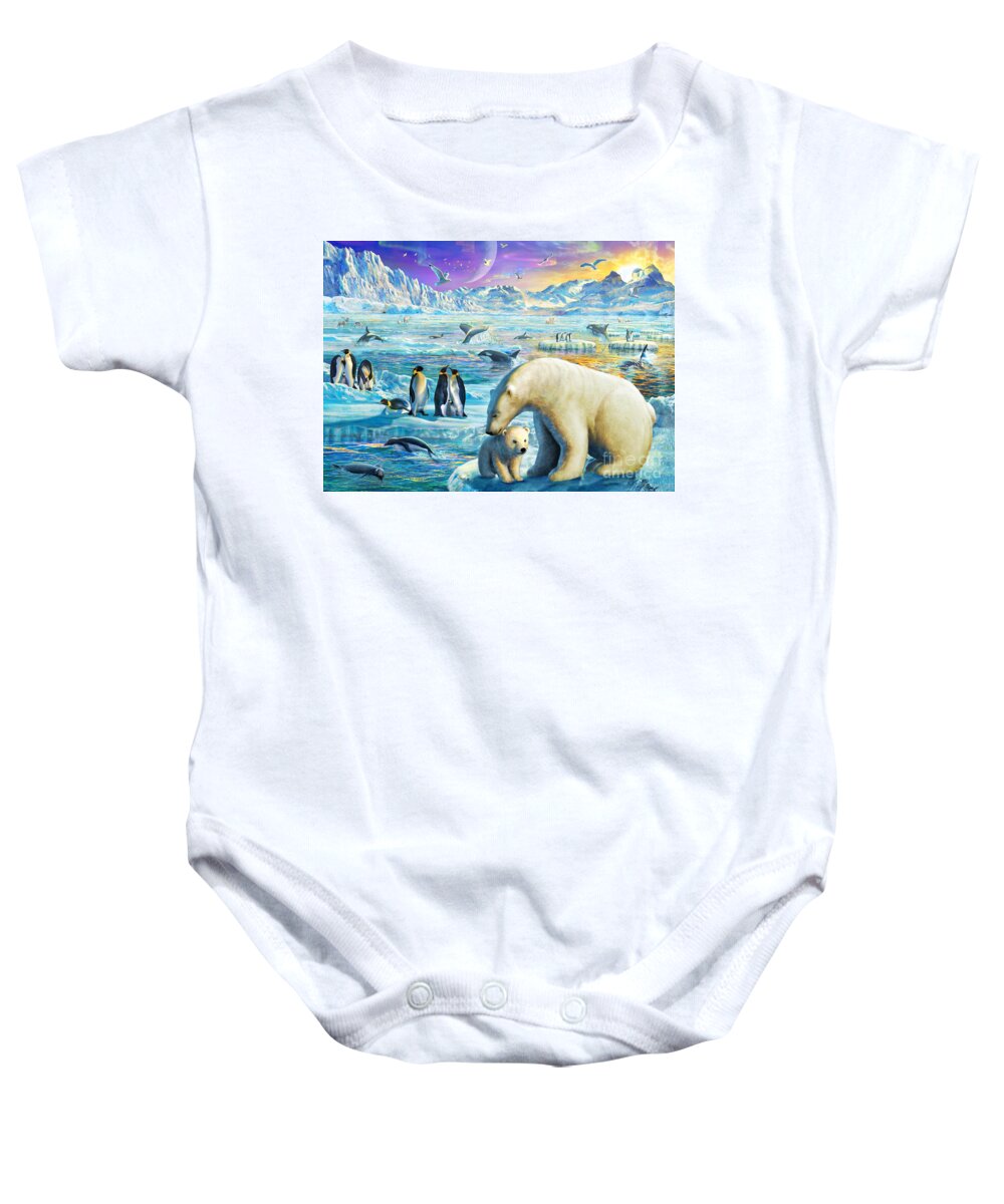 Polar Bear Baby Onesie featuring the digital art Arctic Sundown by MGL Meiklejohn Graphics Licensing