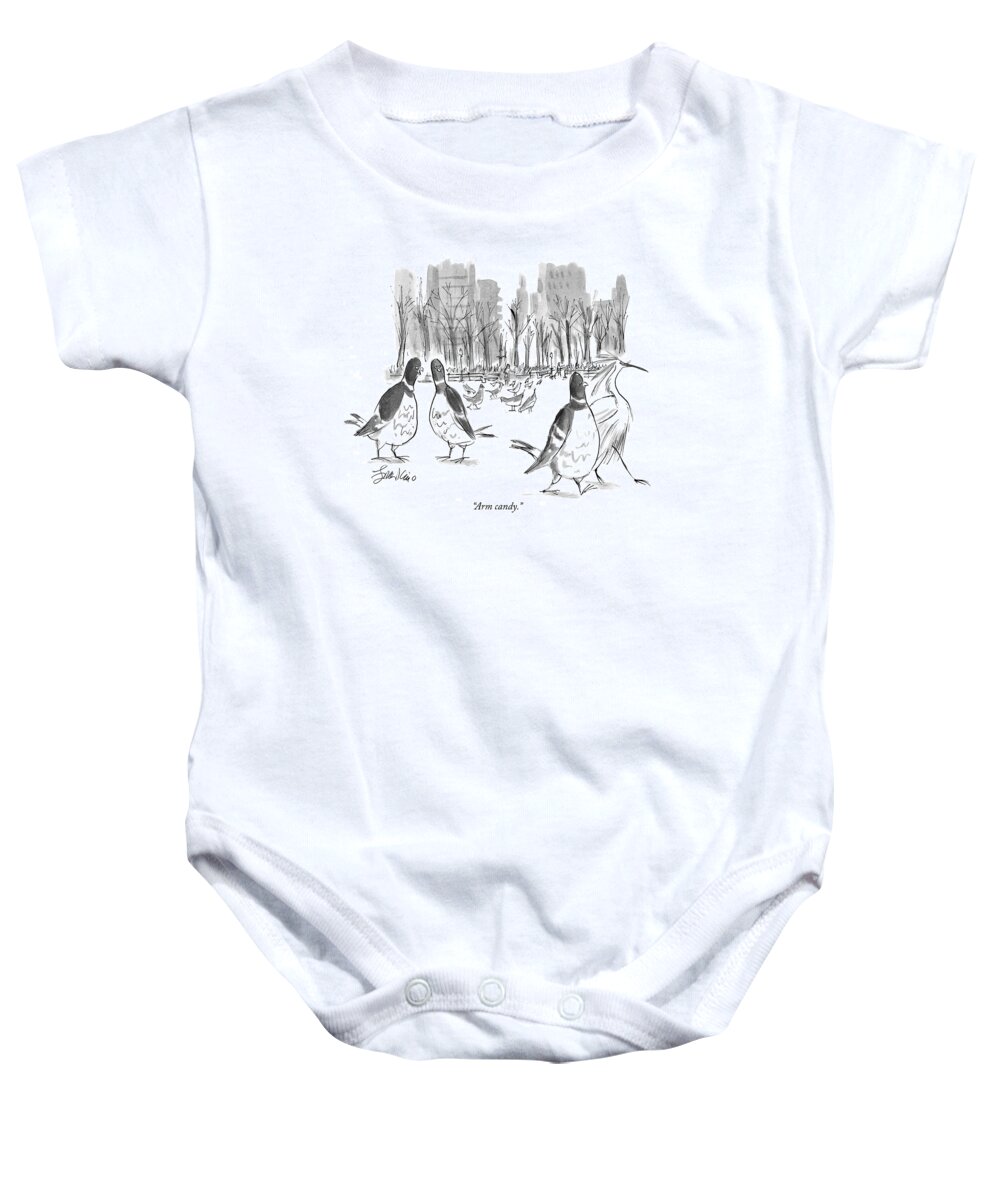 Birds - Peacocks Baby Onesie featuring the drawing Arm Candy by Edward Frascino
