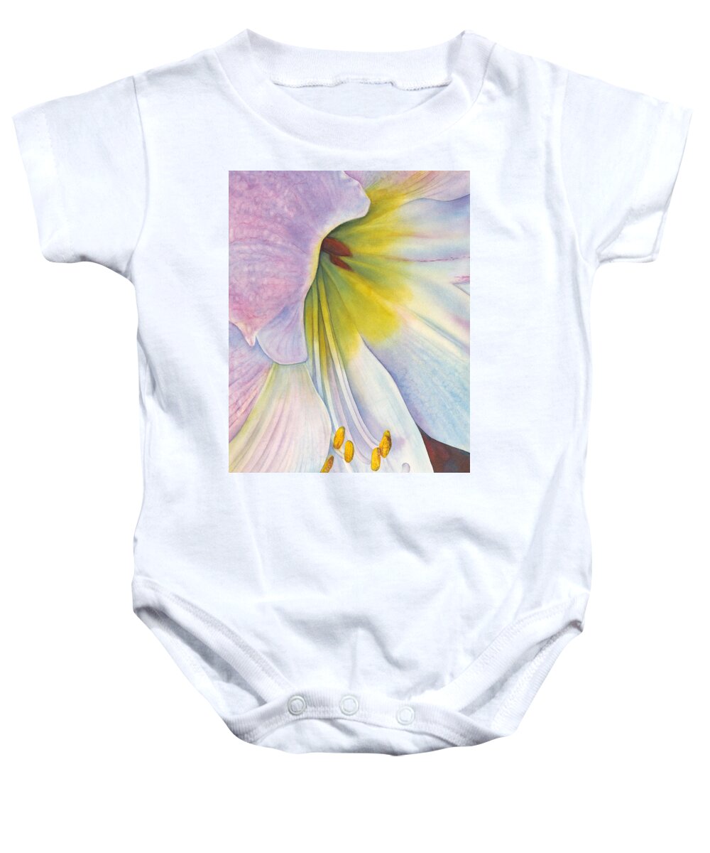 Amaryllis Baby Onesie featuring the painting At the Altar by Sandy Haight