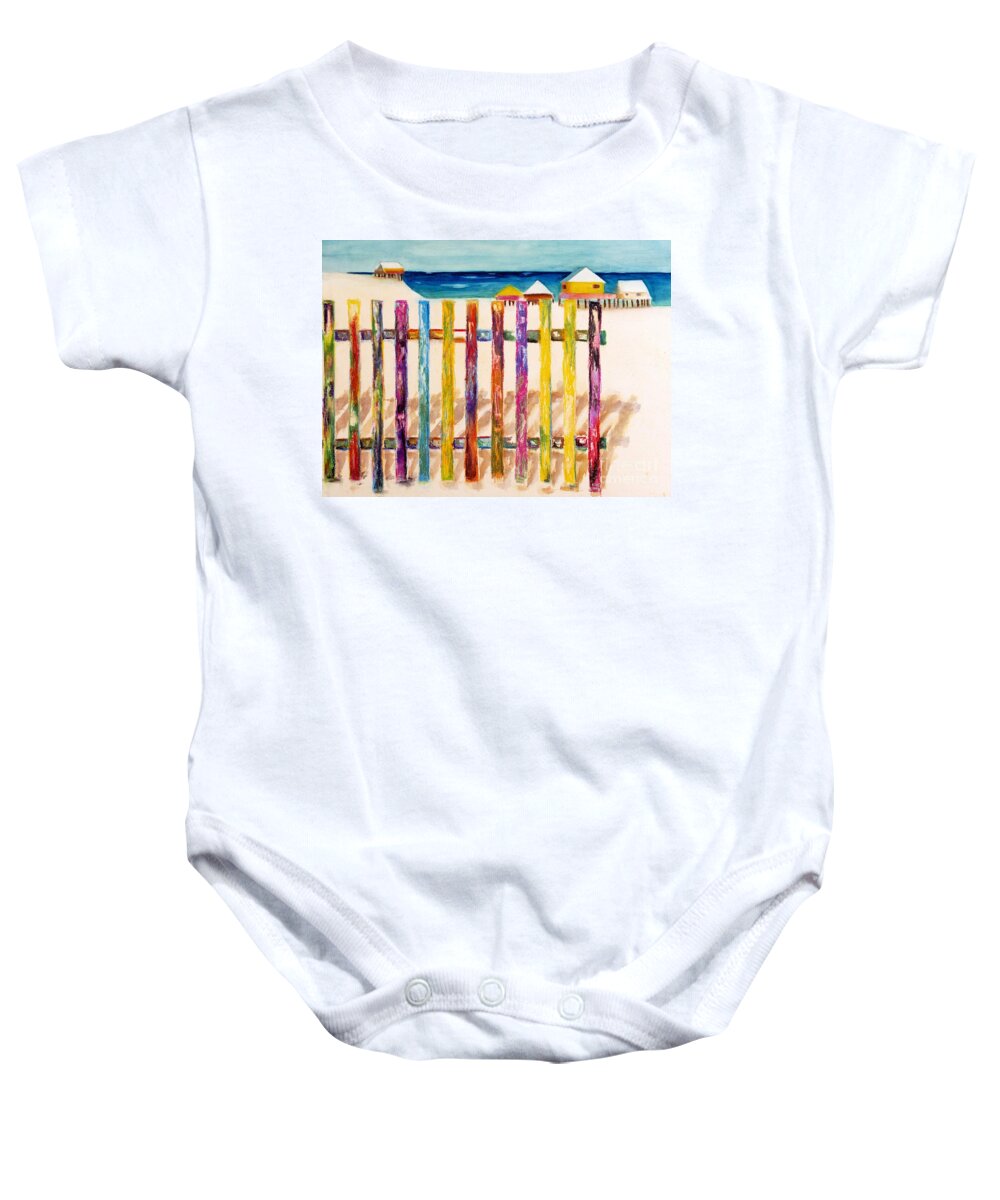 Beach Baby Onesie featuring the painting At The Beach by Frances Marino