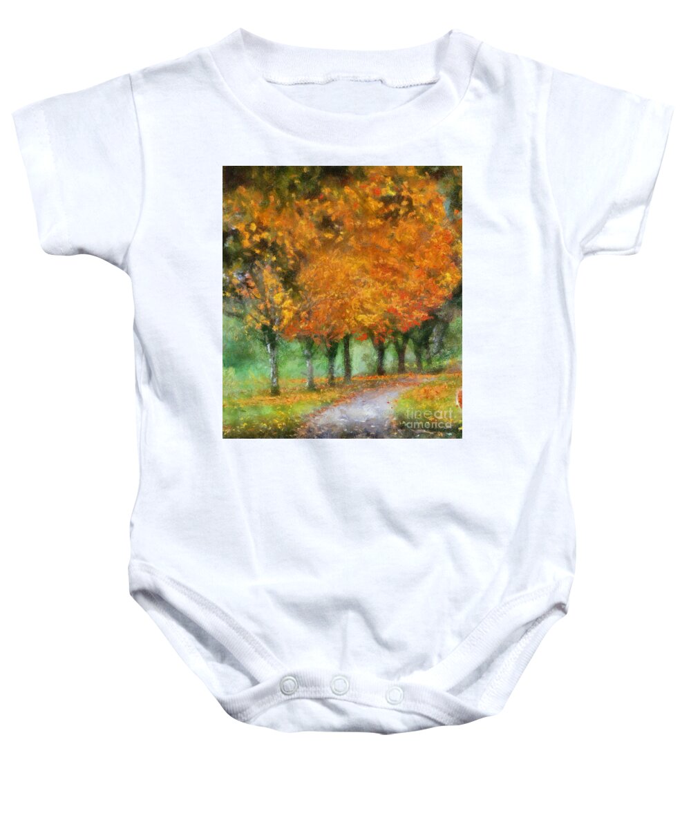 Autumn Baby Onesie featuring the photograph Autumn Trees by Kerri Farley