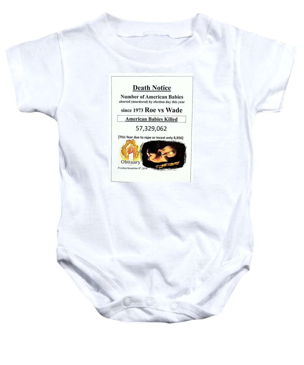 Death Baby Onesie featuring the painting Babies Aborted Murdered Since Roe vs Wade 1 Death Notice Obituary by Richard W Linford