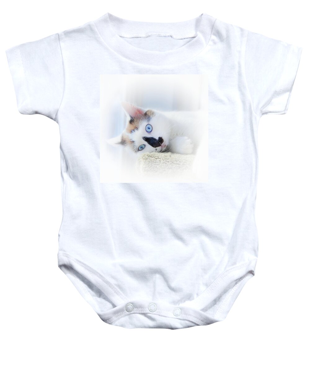 Kitten Baby Onesie featuring the photograph Baby Blue Eyes by Theresa Tahara