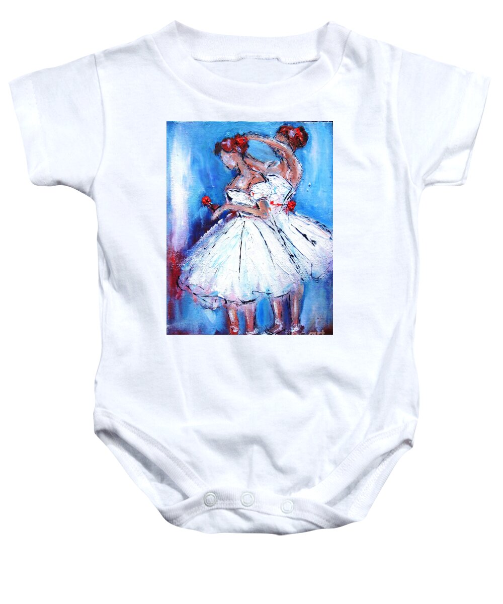 Ballet- Girls- Dancers- Twins- Two Girls Baby Onesie featuring the painting Ballerina Twins -ideal For Girls Bedrooms by Mary Cahalan Lee - aka PIXI